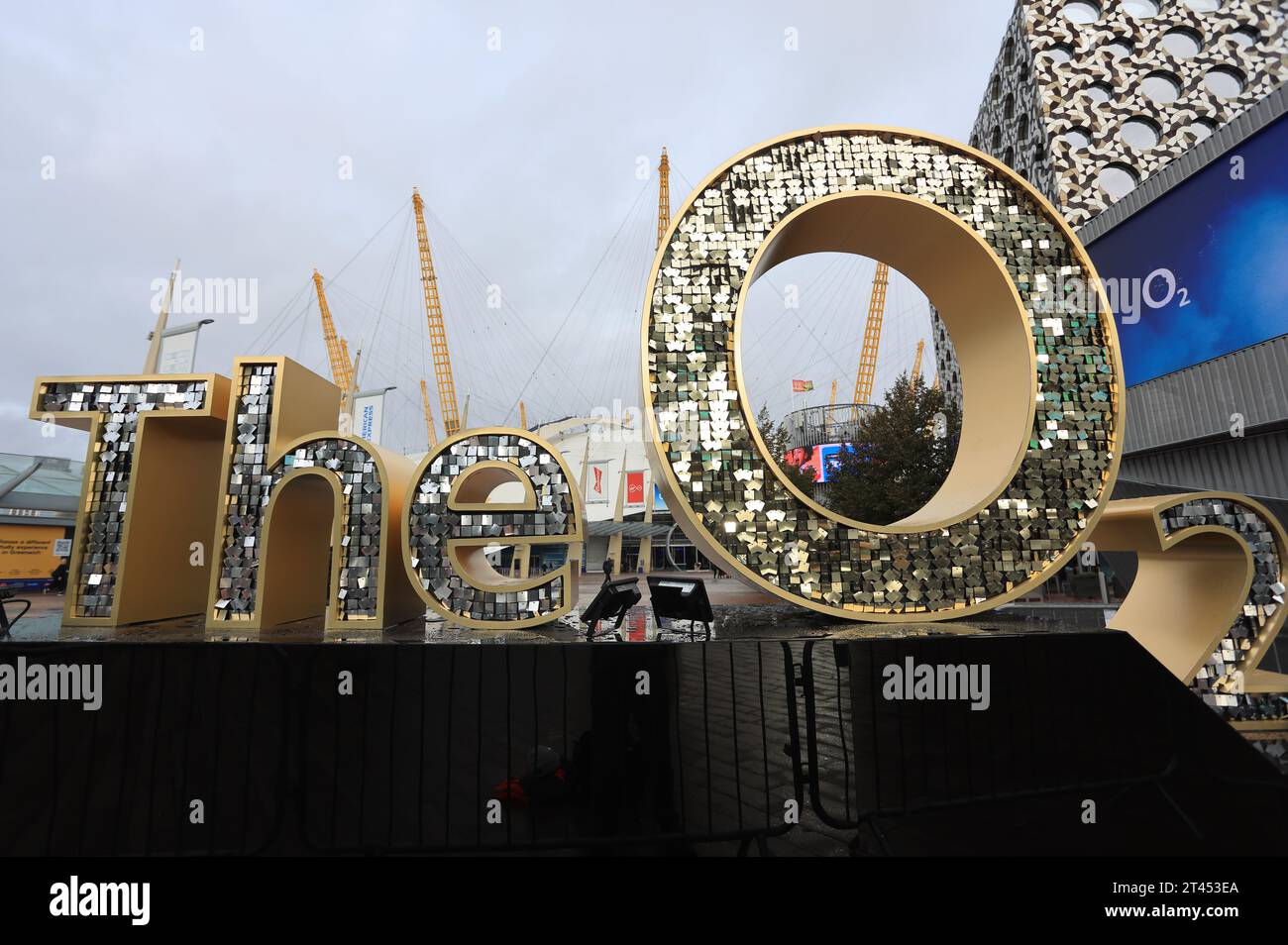 Logo per l'arena O2 a North Greenwich, dove si svolgono molti grandi concerti e concerti, se London, UK Foto Stock