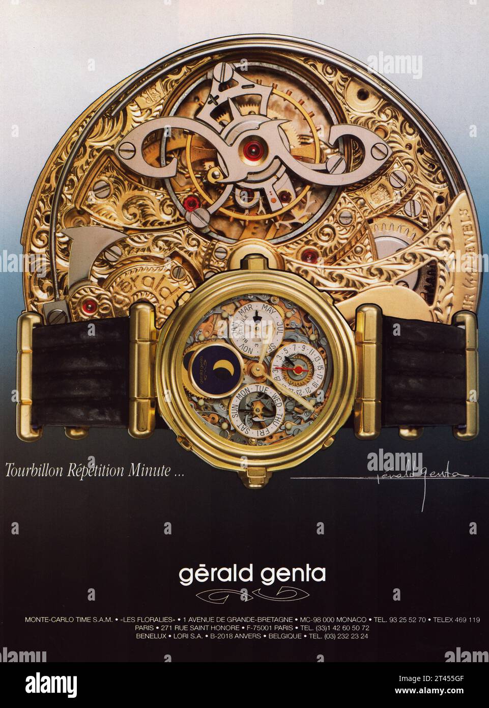 Orologio Gerald Genta Tourbillon Repetition Minute Orologio Gerald Genta oro Orologio commerciale Gerald Genta oro cinturino nero in pelle Foto Stock