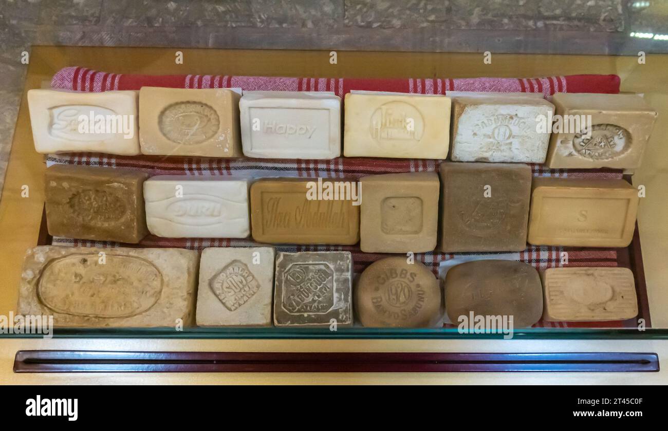 Raccolta di saponi e bagni turchi. Sapone stampato. Museo Gaziantep hamam Foto Stock
