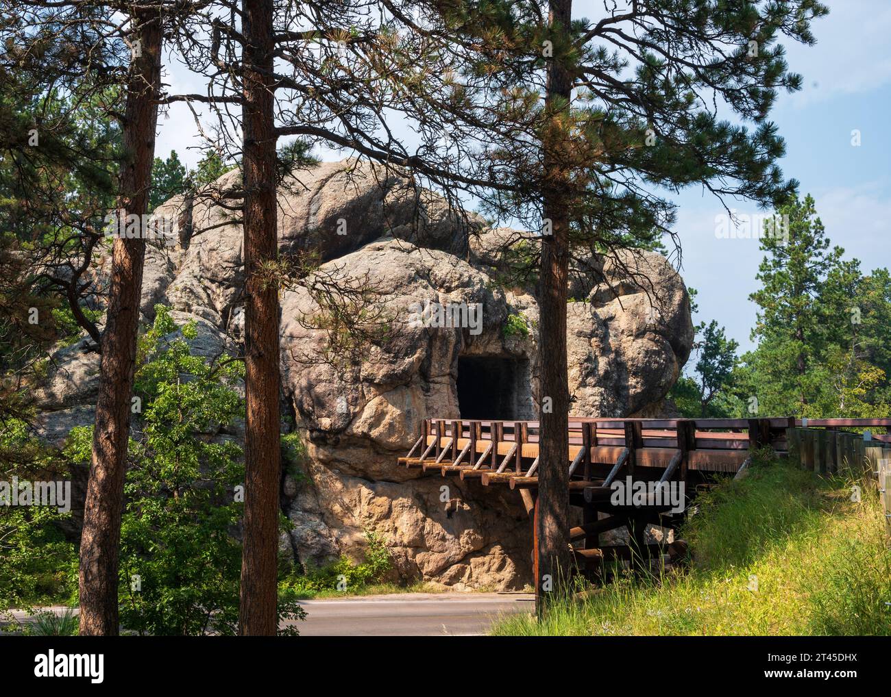 C.C. Gideon Tunnel e Pigtail Bridge su Iron Mountain Road nel South Dakota Foto Stock