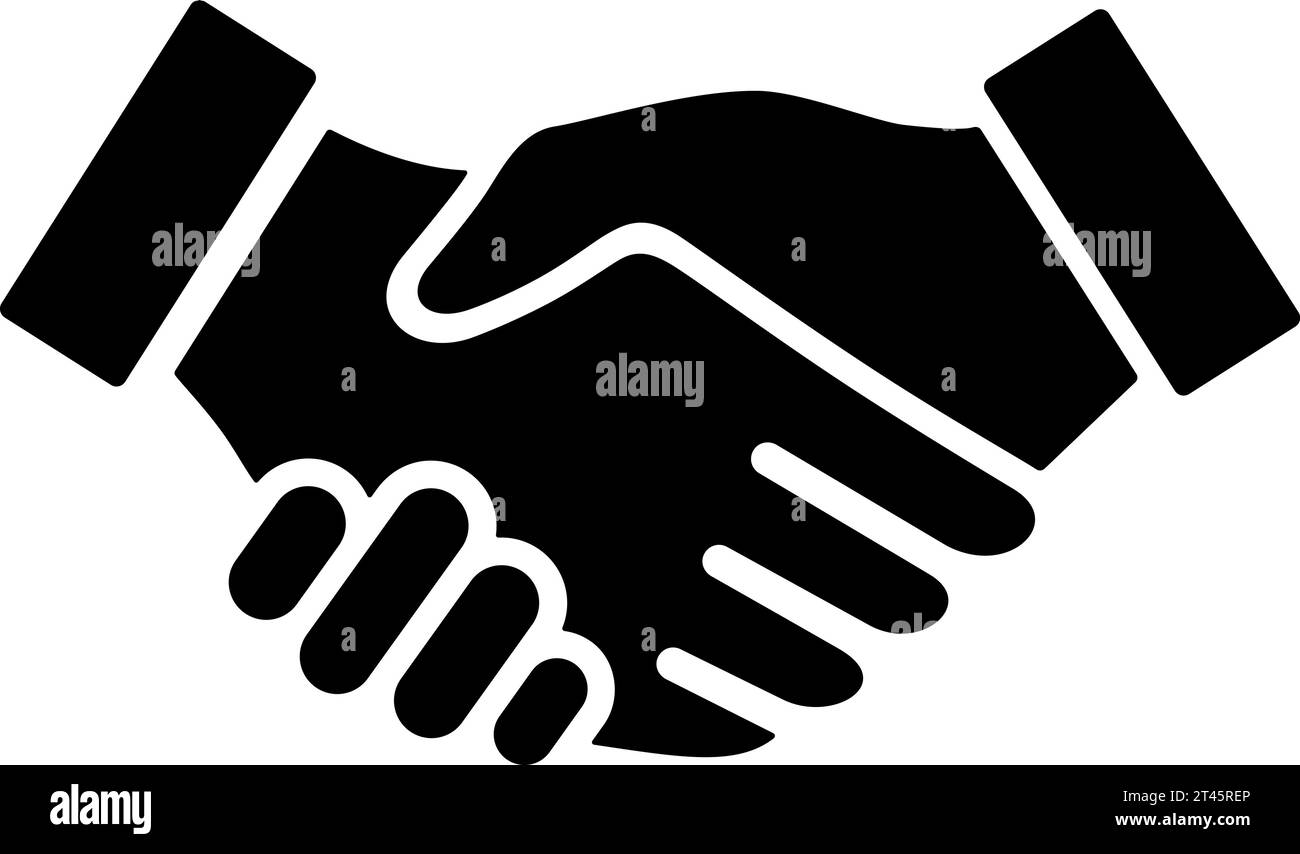 L'icona del handshake di due mani come concetto di fiducia e supporto, design piatto Illustrazione Vettoriale