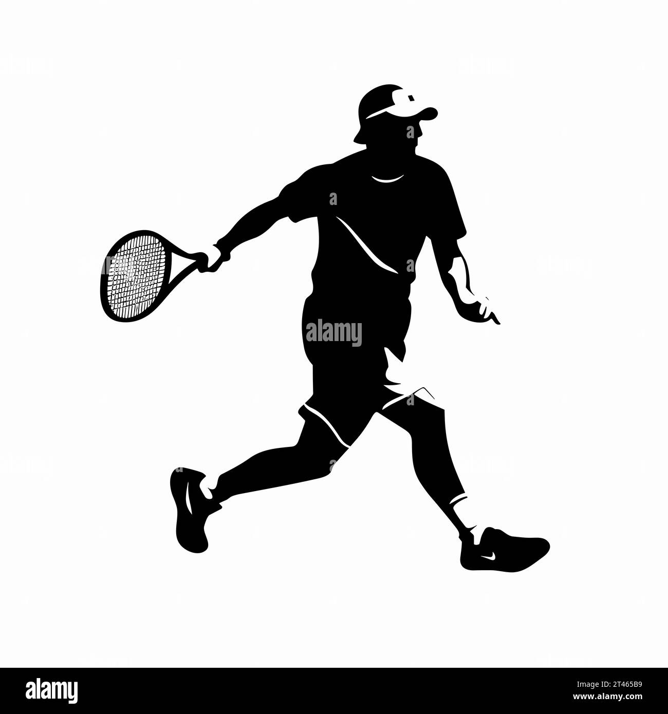 Silhouette da tennista maschile. Icona nera del tennista su sfondo bianco Illustrazione Vettoriale