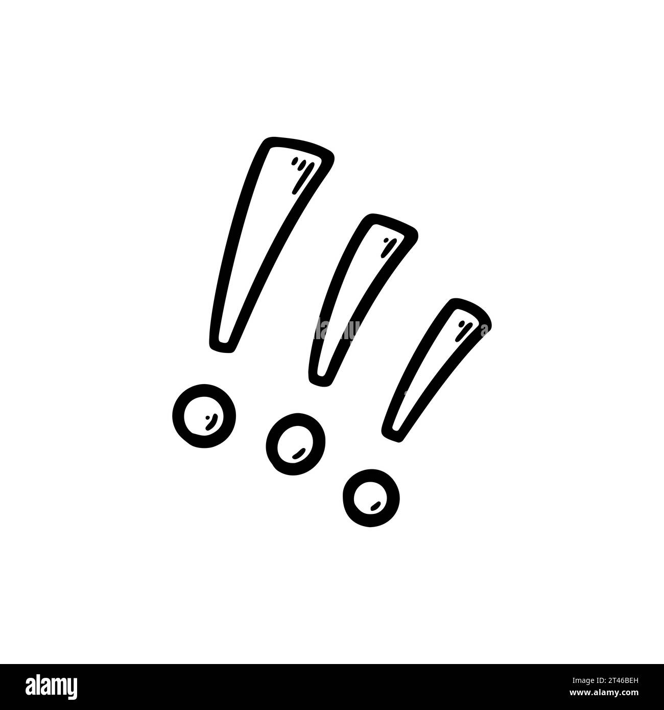 Punto esclamativo scritto a mano libera. Illustrazione Doodle di urlare, parlare, emozione arrabbiata, espressione di aggressione. Segnale di attenzione o stop Illustrazione Vettoriale