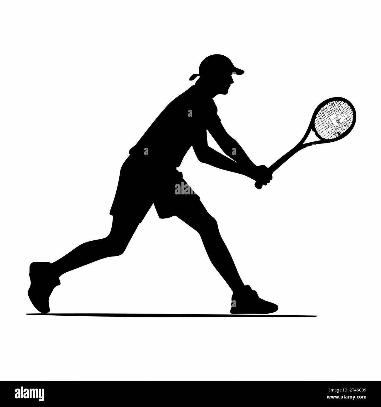 Silhouette da tennista maschile. Icona nera del tennista su sfondo bianco Illustrazione Vettoriale