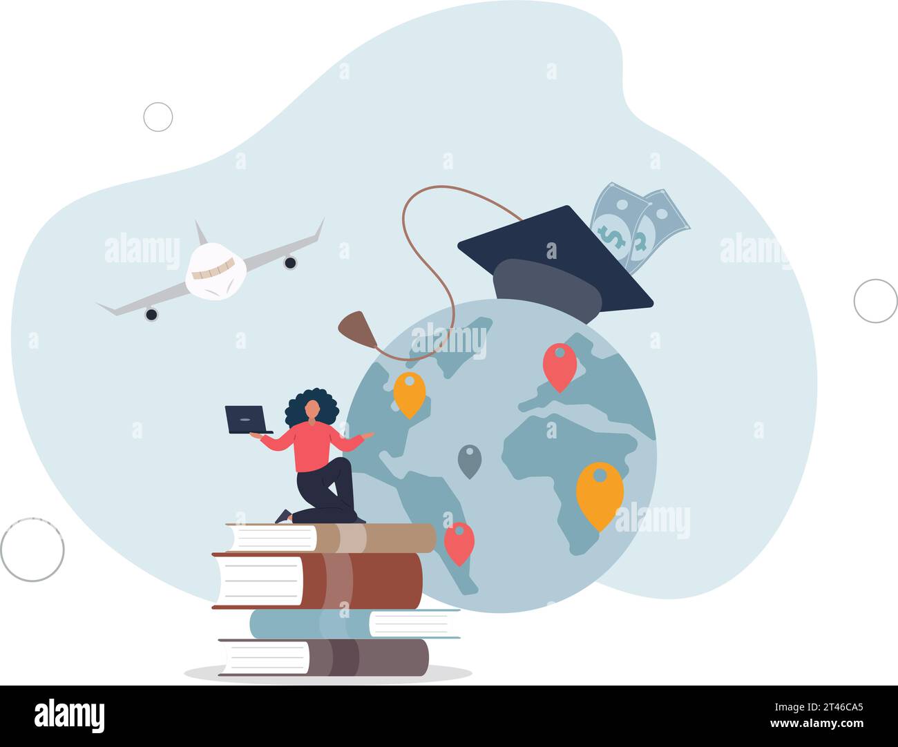 Programmi di studio all'estero per l'apprendimento dell'istruzione globale.apprendimento internazionale della conoscenza da università, scuole o college stranieri . Illustrazione Vettoriale