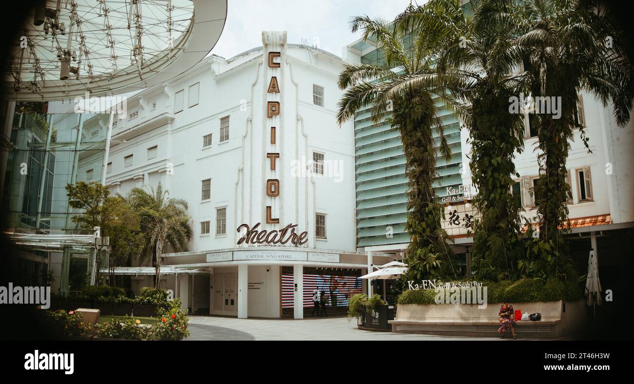 Capitol Theatre a Capitol Piazza, Singapore: Iconico cinema storico e teatro su Stamford Road, quartiere civico e culturale, gemma architettonica Foto Stock