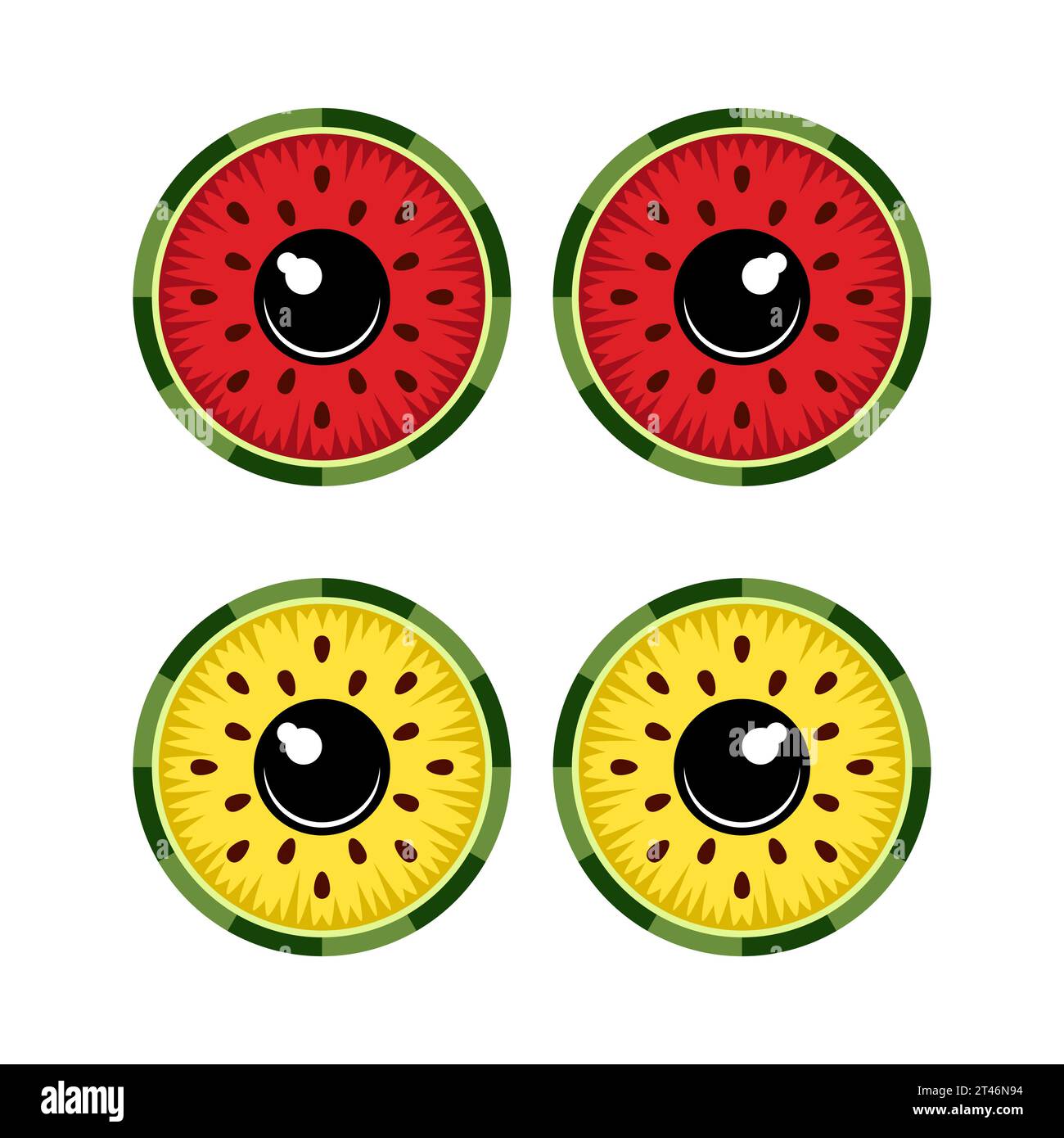 Immagine a colori dell'occhio fatta da fette di succosa anguria. Oggetti vettoriali isolati su sfondo bianco. Illustrazione Vettoriale