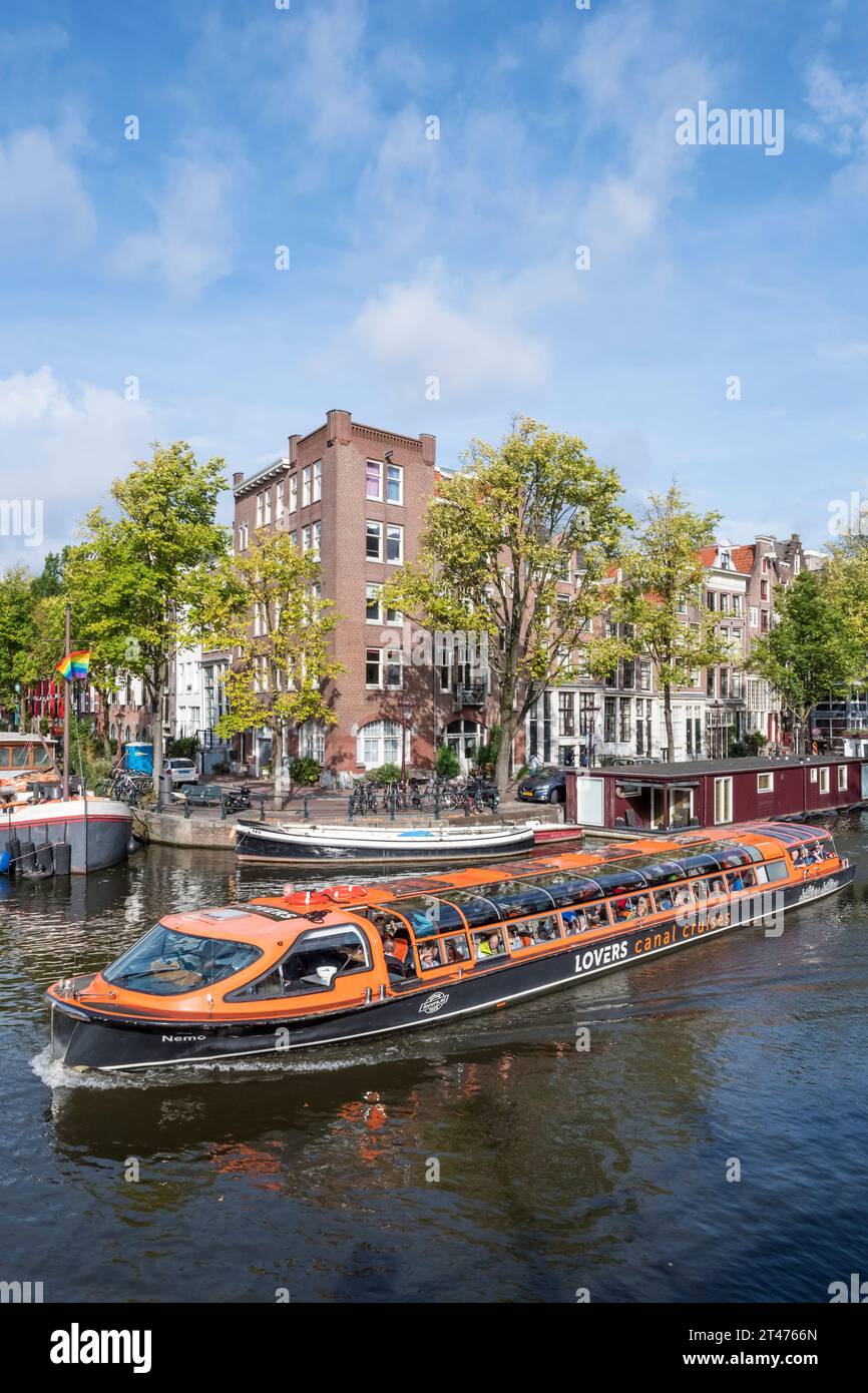 Crociera sul canale Prinsengracht, Amsterdam. Foto Stock
