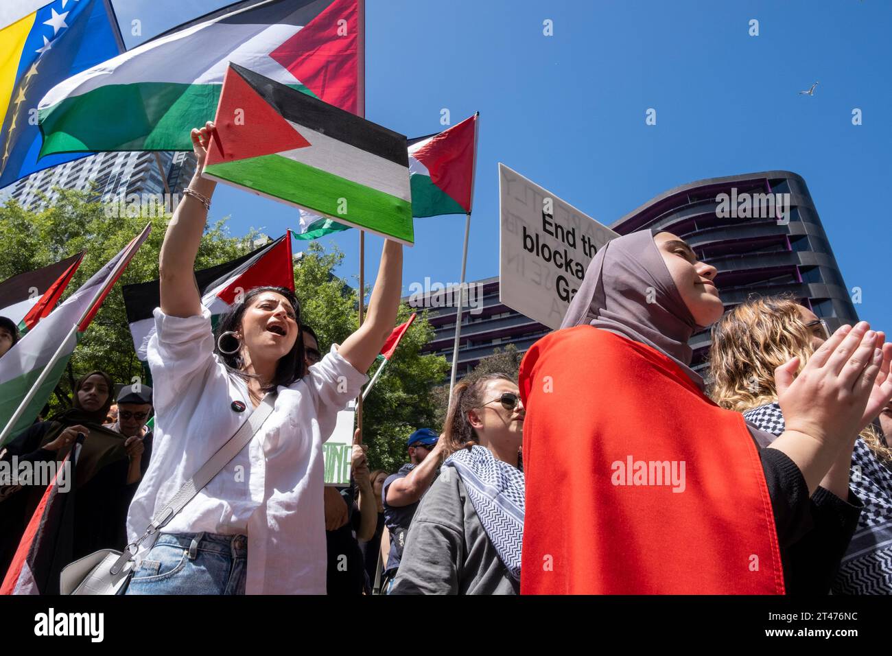 Un raduno pro-palestinese a Melbourne, Victoria, Australia Foto Stock