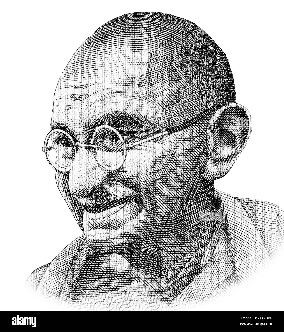 Mahatma Gandhi (1869-1948). Ritratto da primo piano della banconota in rupia indiana Foto Stock