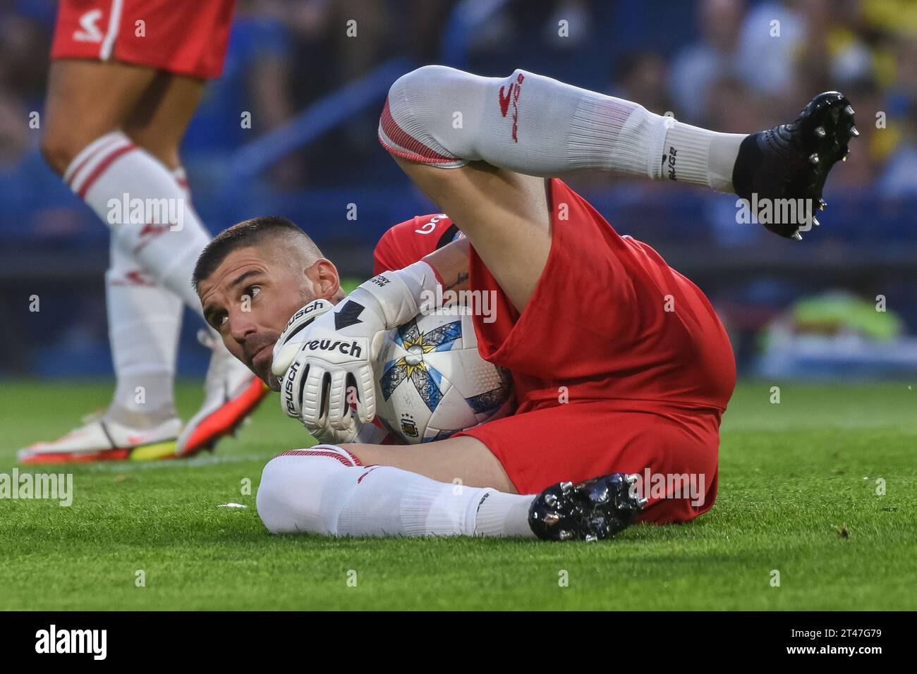 Buenos Aires, Argentina. 28 ottobre 2023. Mariano Andujar dell'Estudiantes de la Plata durante la partita di Liga Argentina tra CA Boca Juniors e Estudiantes giocata allo Stadio la Bombonera il 28 ottobre 2023 a Buenos Aires, in Spagna. (Foto di Santiago Joel Abdala/PRESSINPHOTO) crediti: PRESSINPHOTO SPORTS AGENCY/Alamy Live News Foto Stock