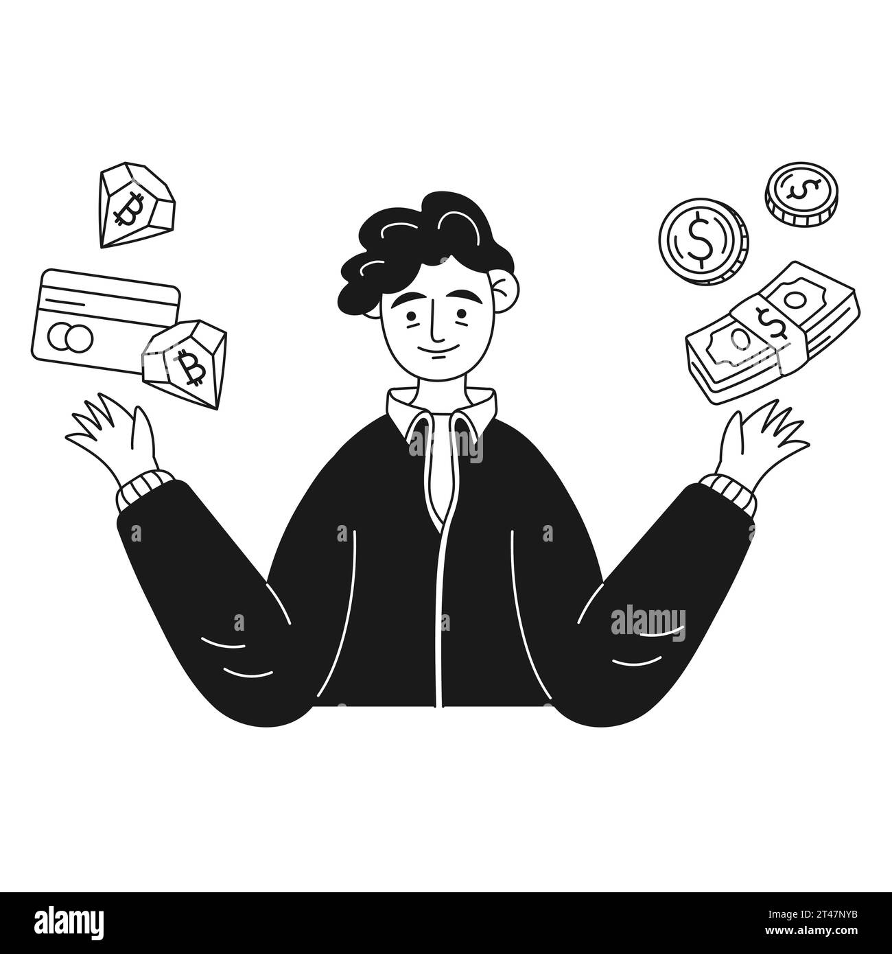 carattere finanziario cartaceo denaro vs virtuale Illustrazione Vettoriale