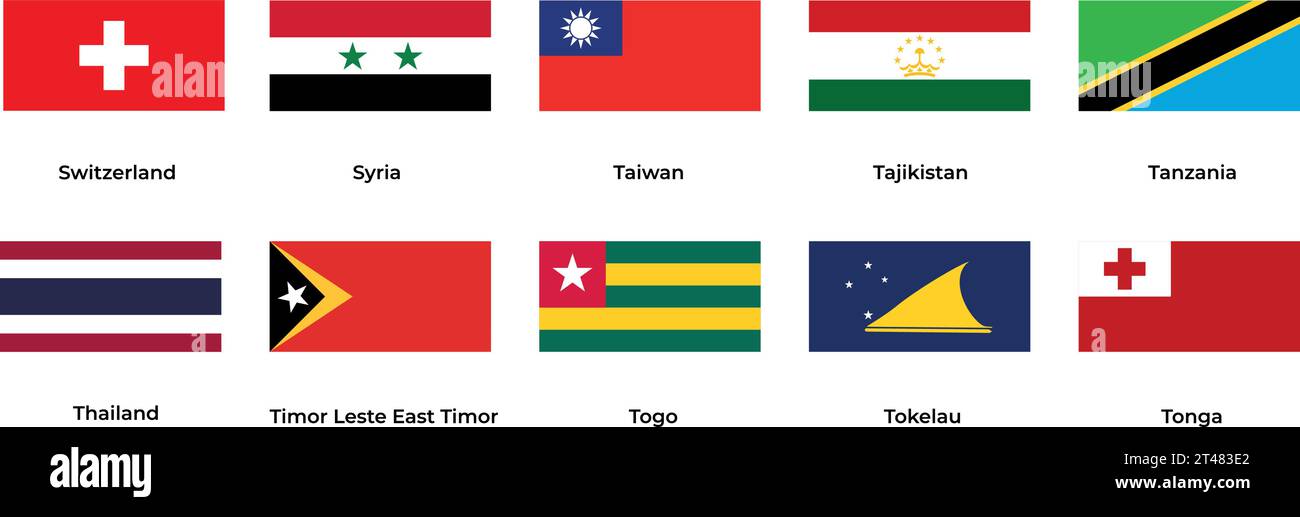 Bandiera nazionale di Svizzera Siria Taiwan Tagikistan Tanzania Tailandia Togo Tokelau Tonga Illustrazione Vettoriale