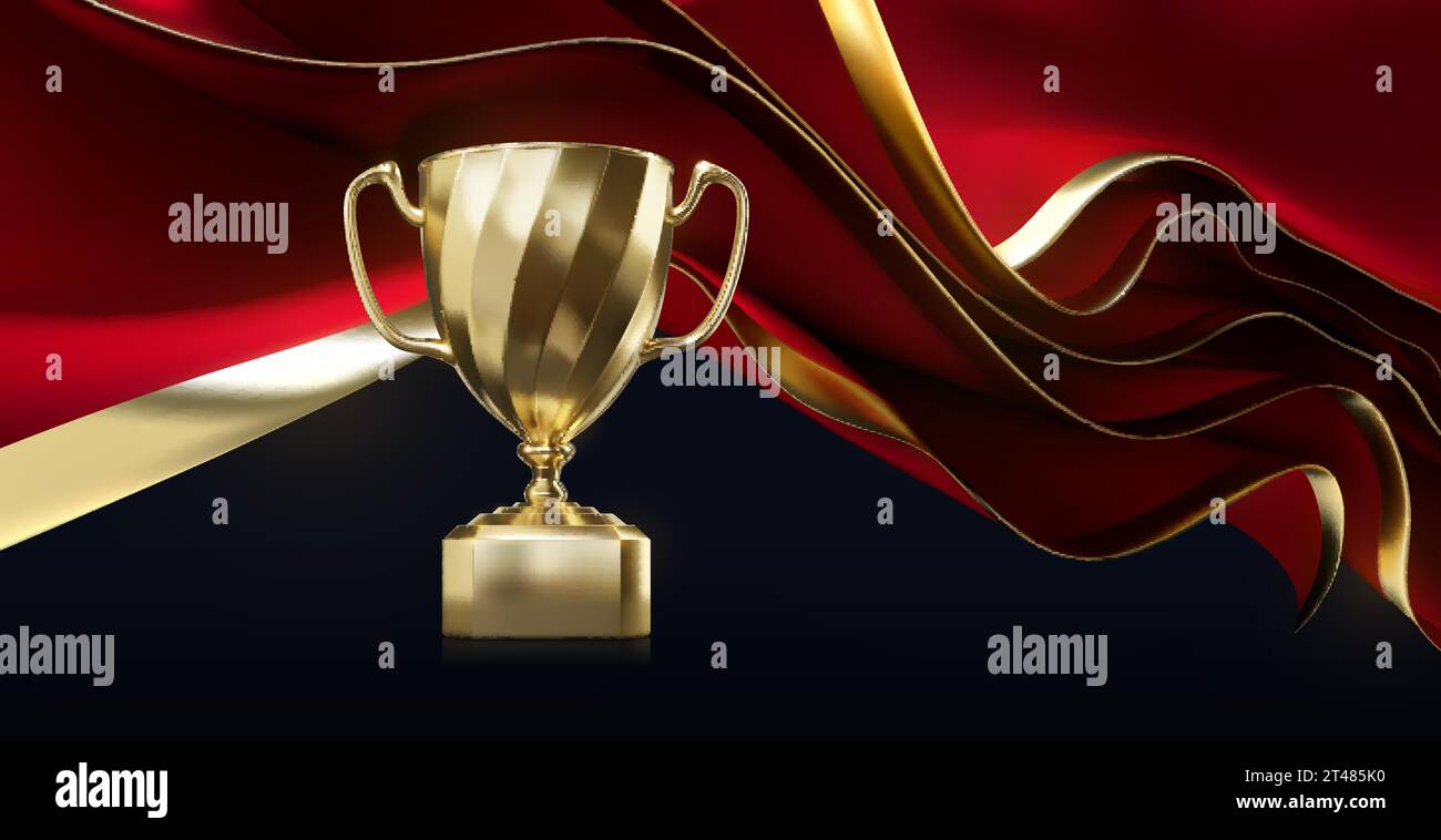 Coppa trofeo 3d realistica su sfondo minimo illustrazione vettoriale
