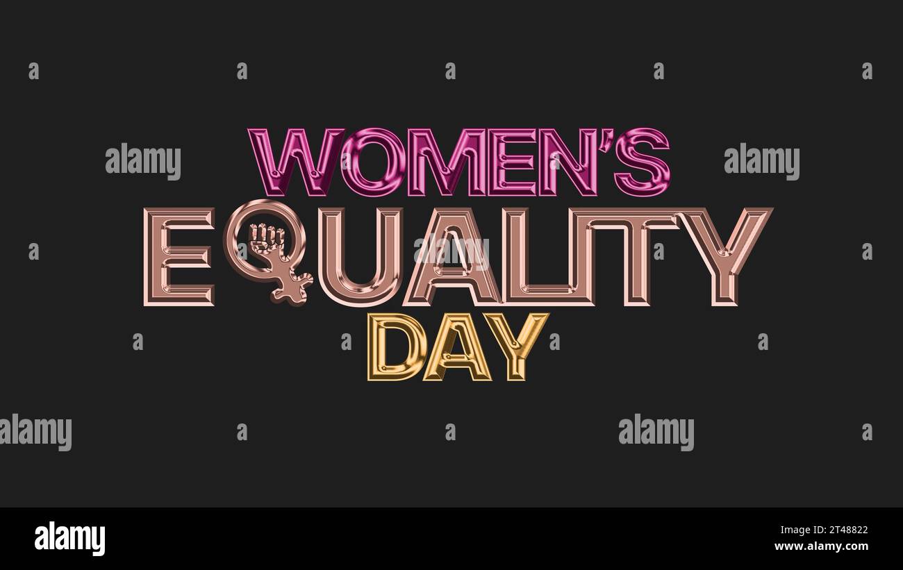 il giorno della parità delle donne testo d'oro su sfondo nero per il giorno della parità delle donne. (Womens Equality Day). Foto Stock