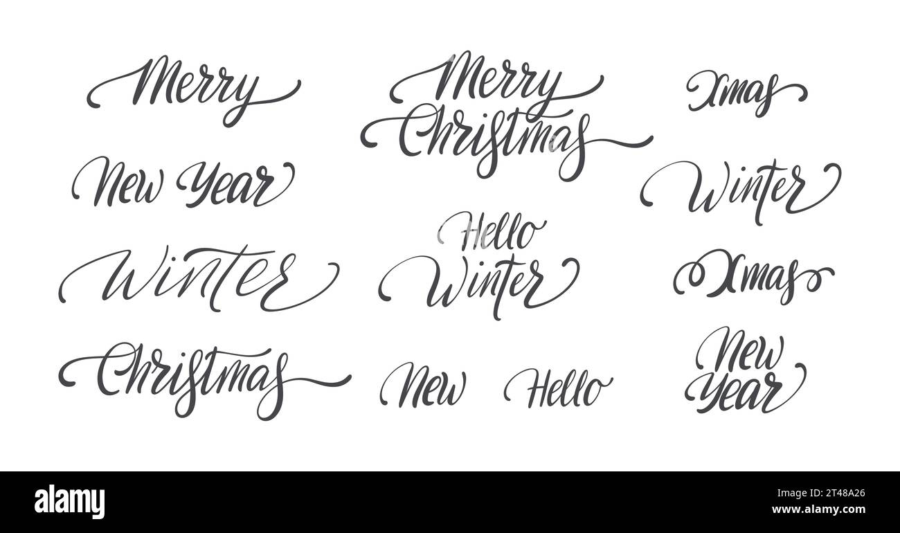 Set di calligrafia scritta a mano per le vacanze invernali. Illustrazione Vettoriale