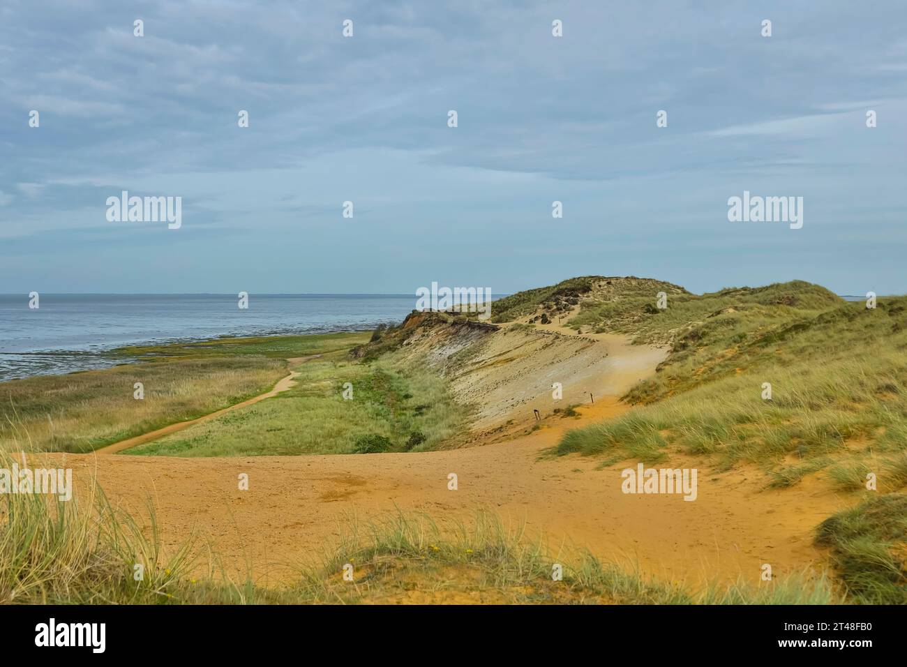 Bellissime scogliere di Morsum e un contrasto assoluto con il resto della natura Sylt. Sabbia rossiccia e paesaggio roccioso, sembra di essere in un altro mondo. Foto Stock