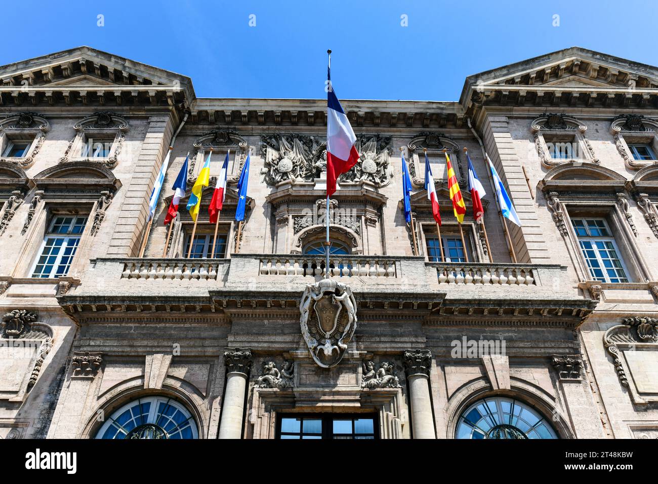 Marsiglia, Francia - 15 luglio 2022: Edificio storico del municipio dell'Hotel de Ville de Marseille a Marsiglia, Francia. Foto Stock