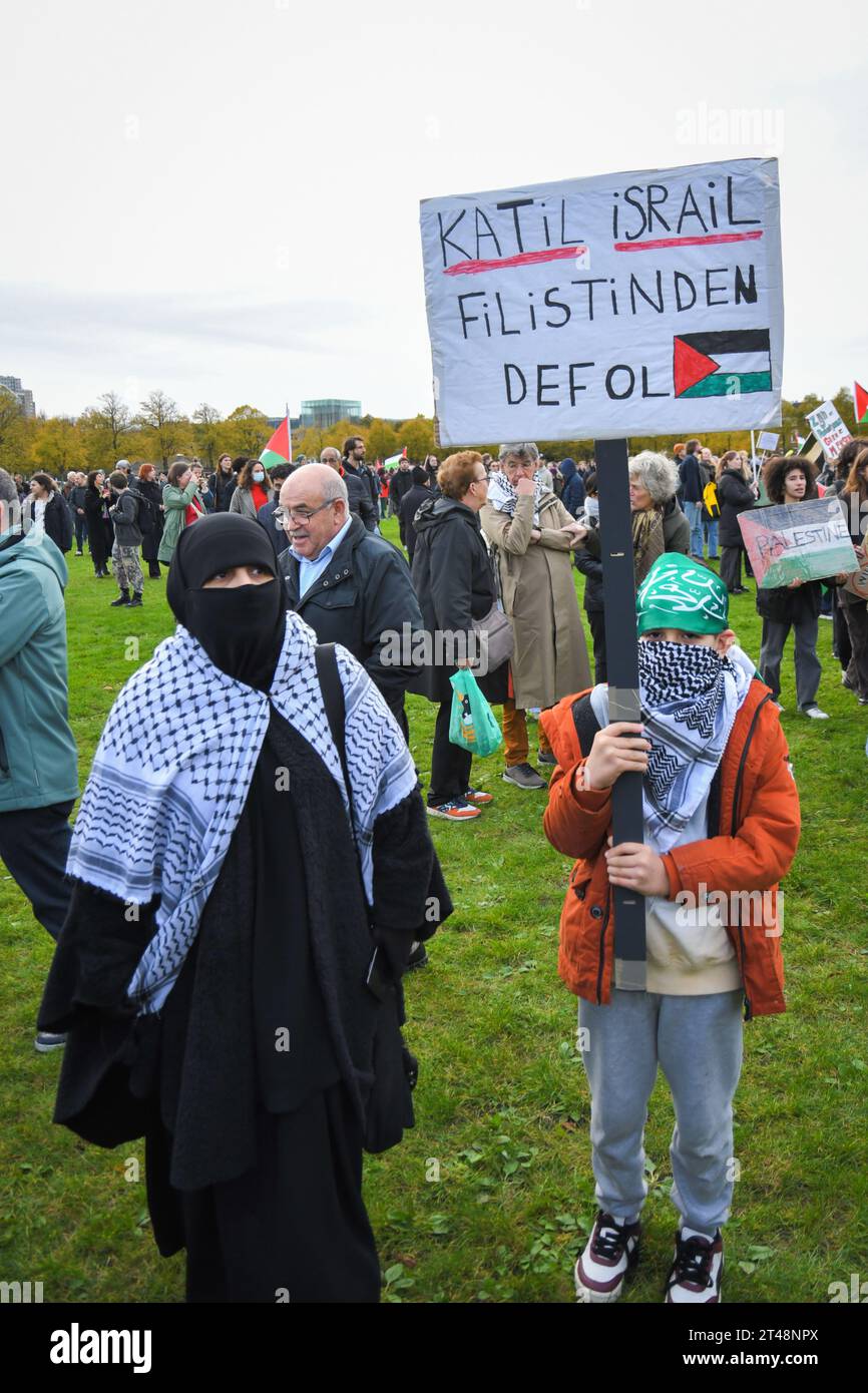 L'Aia, Paesi Bassi. 29 ottobre 2023. L'Aia, Paesi Bassi, 29 ottobre 2023. Poche migliaia di persone hanno protestato per una Palestina libera e contro la guerra a Gaza. Crediti: Pmvfoto/Alamy Live News Foto Stock