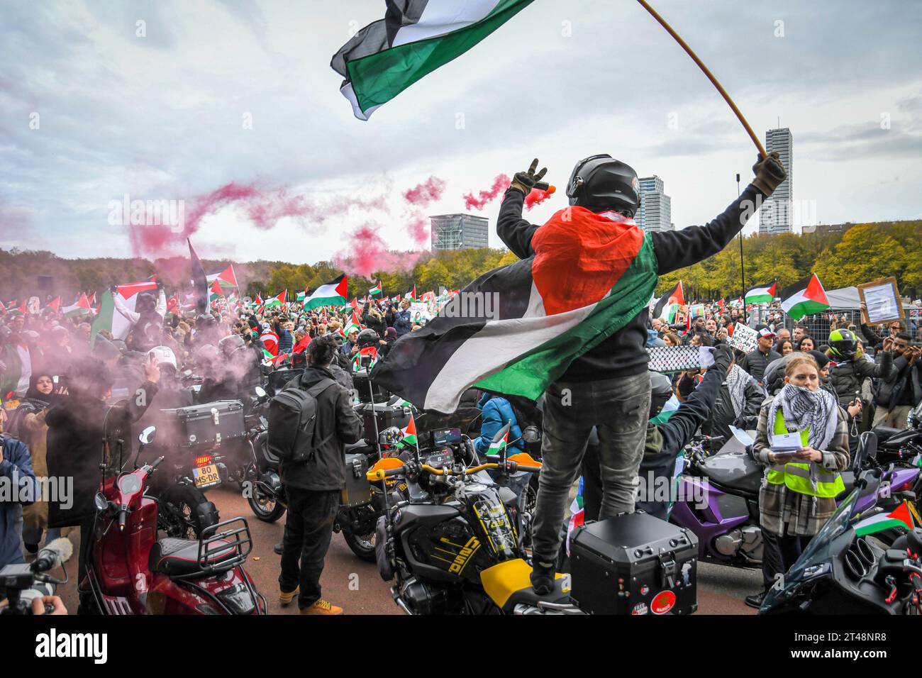 L'Aia, Paesi Bassi. 29 ottobre 2023. L'Aia, Paesi Bassi, 29 ottobre 2023. Poche migliaia di persone hanno protestato per una Palestina libera e contro la guerra a Gaza. Crediti: Pmvfoto/Alamy Live News Foto Stock