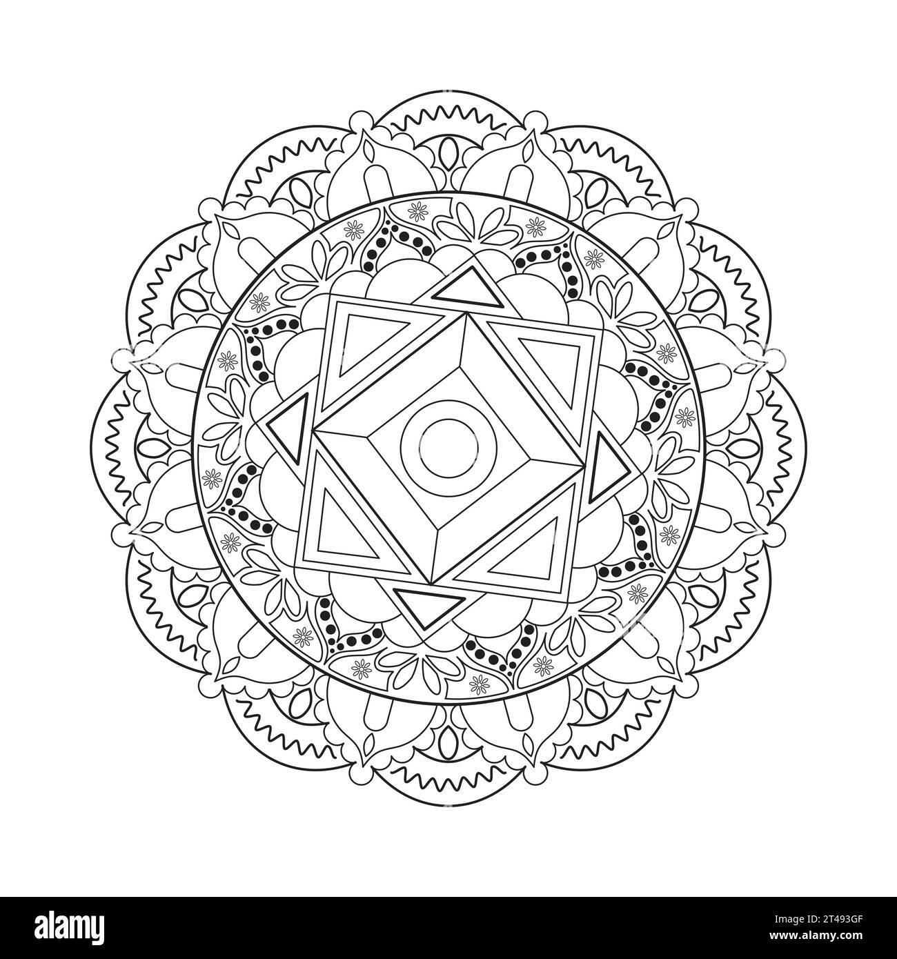 Motivo Mandala circolare per una pagina da colorare o un libro da colorare. Profilo decorativo rotondo pagina del libro in stile etnico Illustrazione Vettoriale