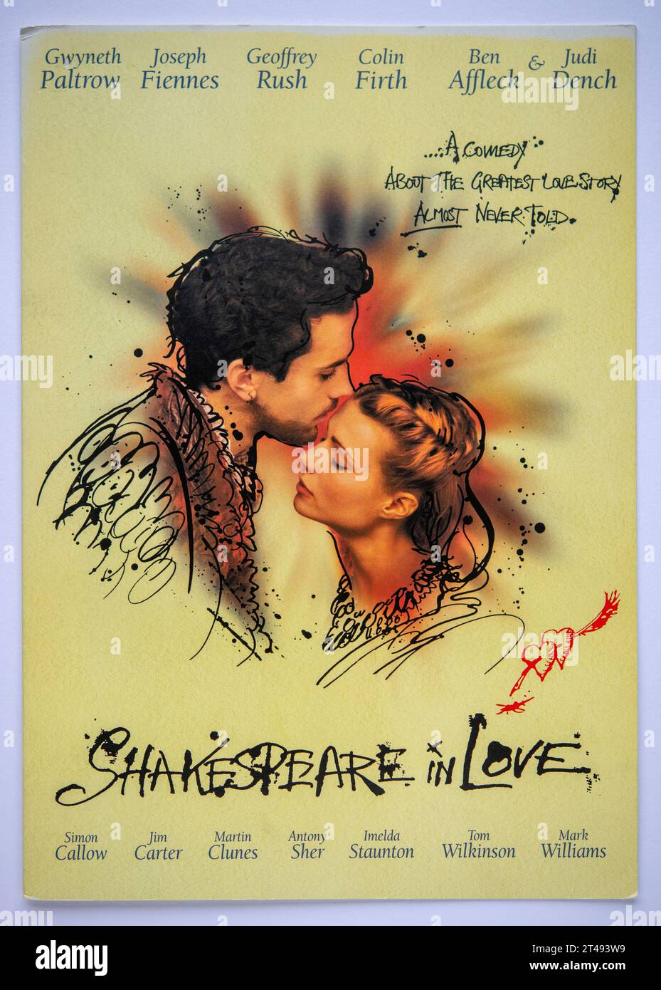 Prima copertina di informazioni pubblicitarie per il film Shakespeare in Love, uscito nel 1998 Foto Stock