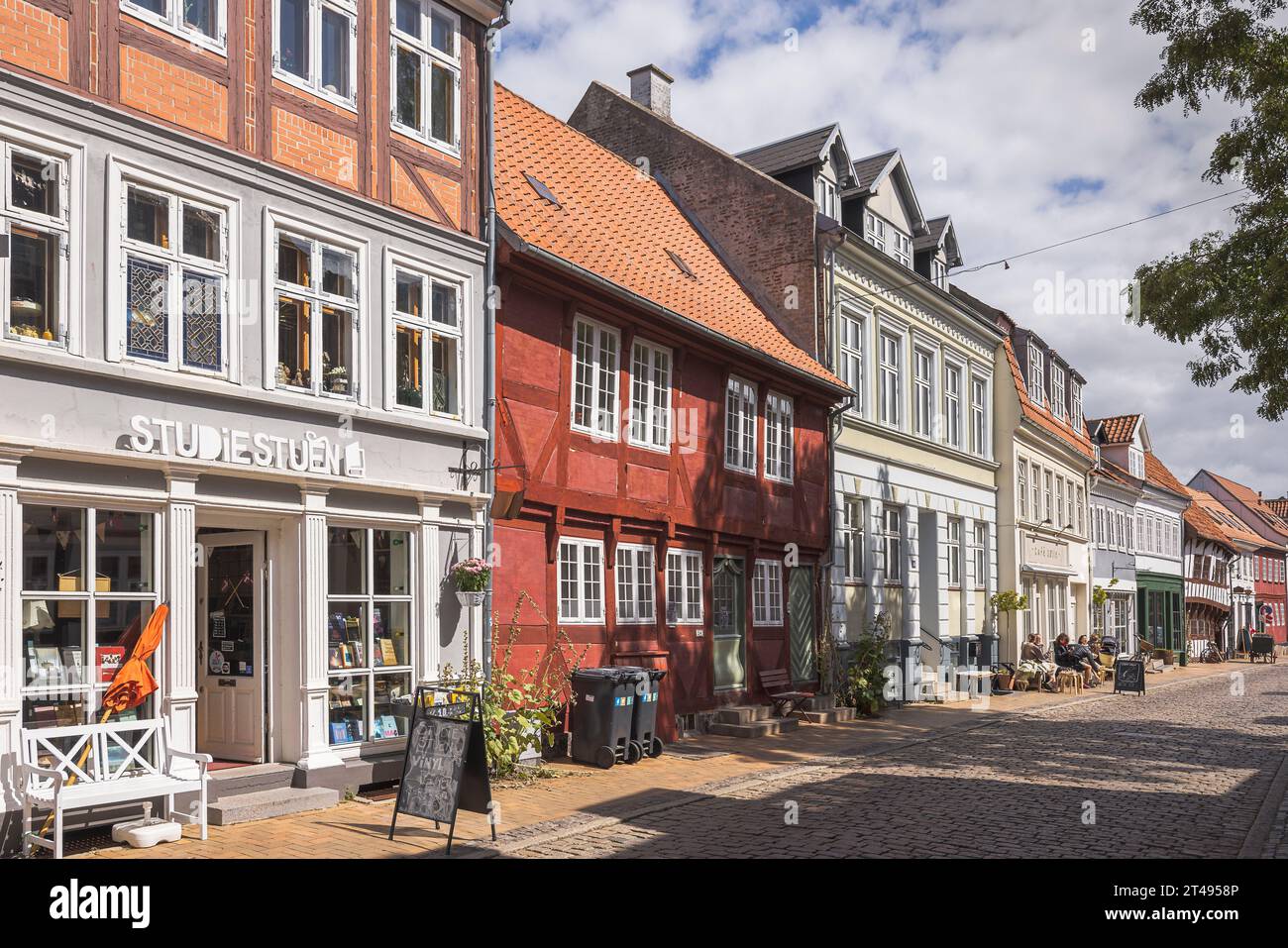 Splendide case antiche colorate ad Aalborg, Danimarca Foto Stock