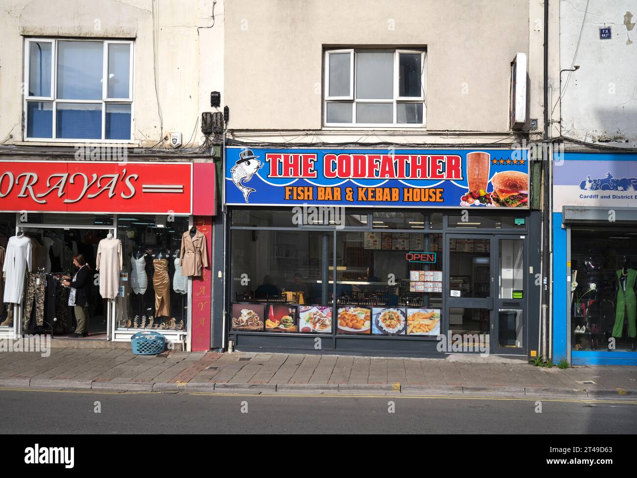 The Codfather Fish Bar Cowbridge Road East Cardiff, Galles del Sud, Regno Unito Foto Stock