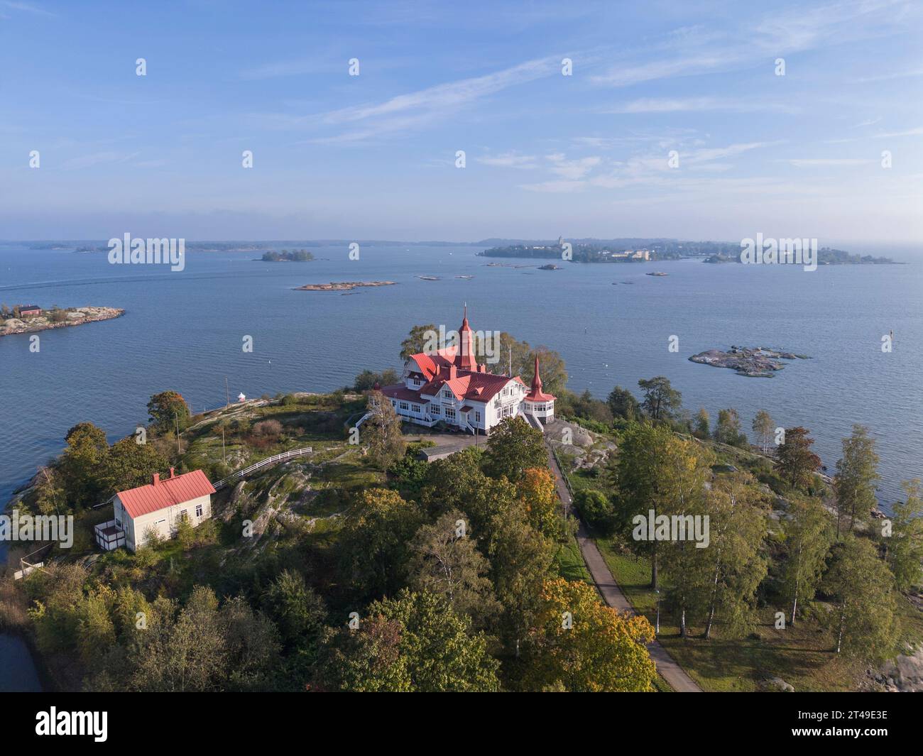 L'arcipelago urbano di Helsinki in una vista panoramica aerea Foto Stock