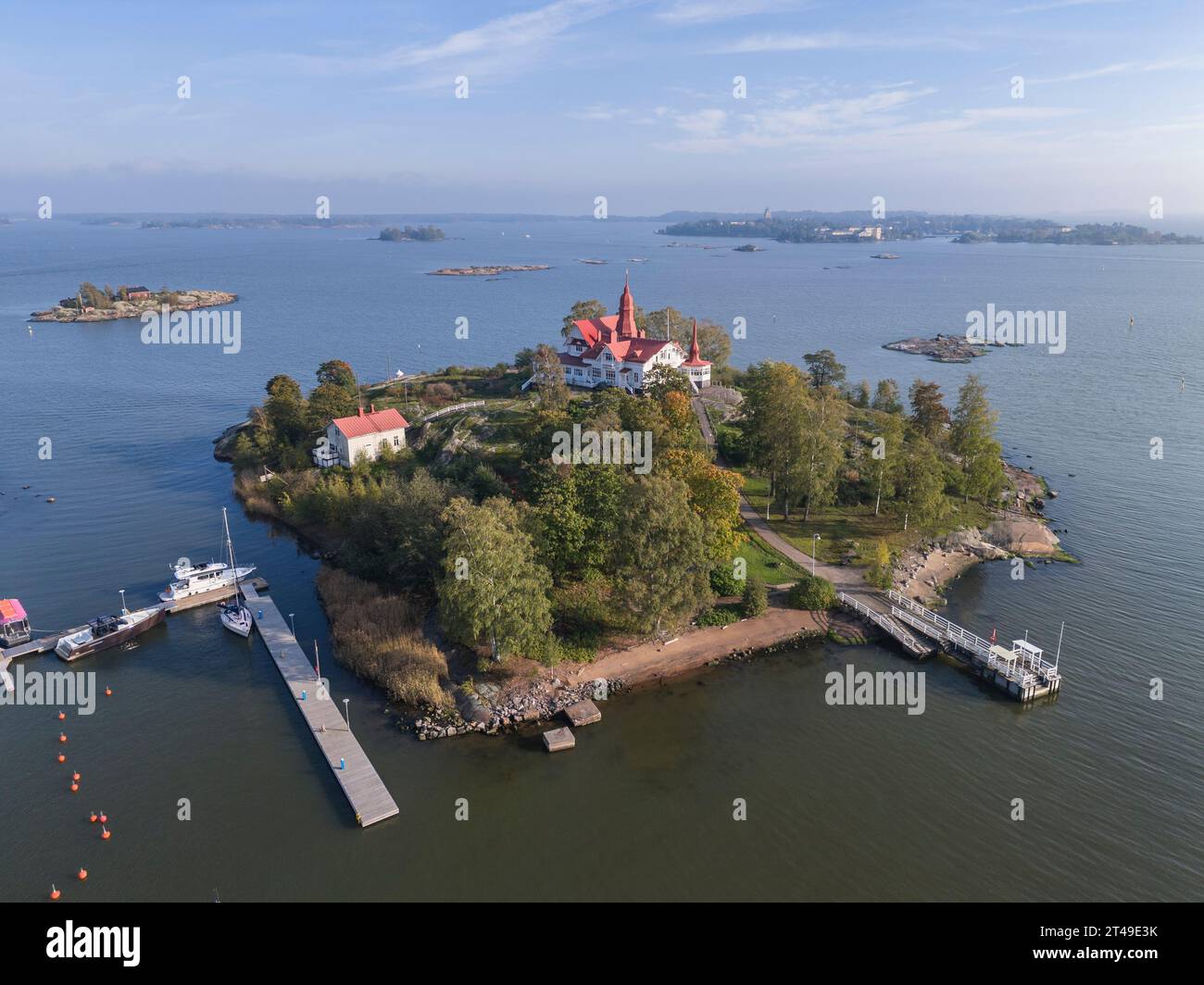 L'arcipelago urbano di Helsinki in una vista panoramica aerea Foto Stock