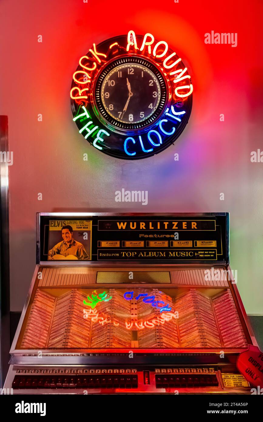 Jukebox in 66 Diner lungo la Route 66 ad Albuquerque, New Mexico, USA [Nessuna pubblicazione di proprietà; solo licenze editoriali] Foto Stock