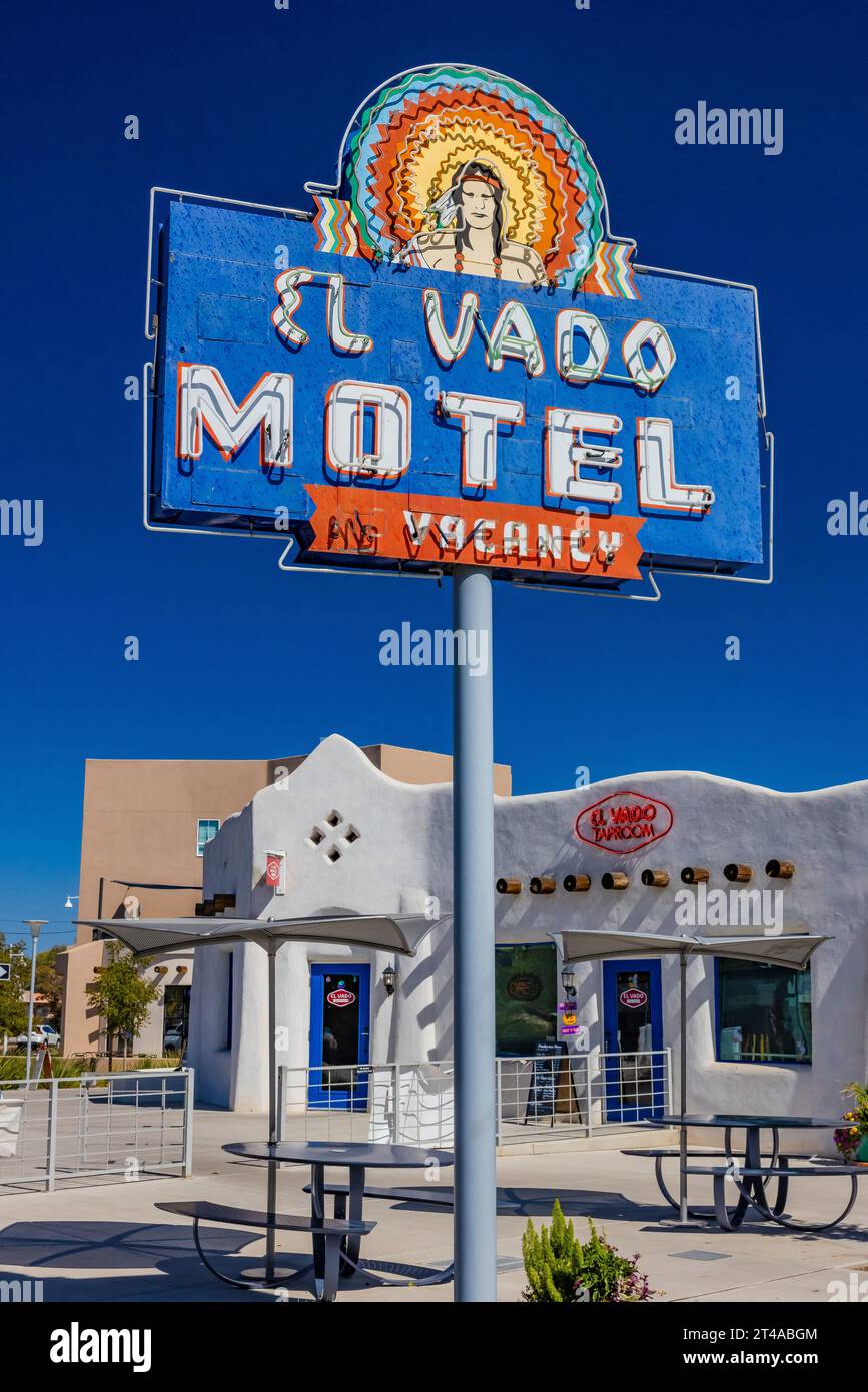 El vado Motel lungo la Route 66 ad Albuquerque, New Mexico, USA [Nessuna pubblicazione di proprietà; solo licenze editoriali] Foto Stock