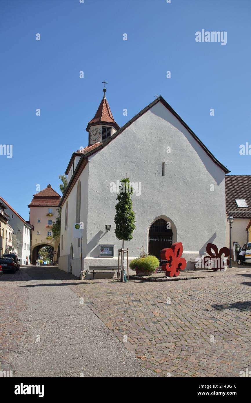 St Martin's Church and New Heilbronn Gate, City Gate, Lauffen am Neckar, Neckar Valley, Baden-Wuerttemberg, Germania Foto Stock