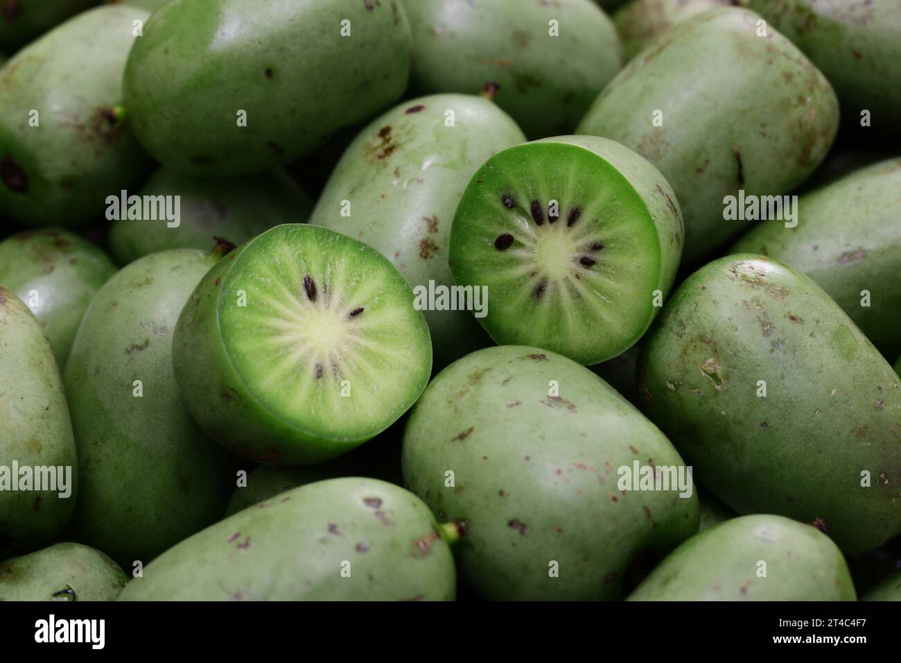 kiwi biologico, sezione trasversale, primo piano Foto Stock
