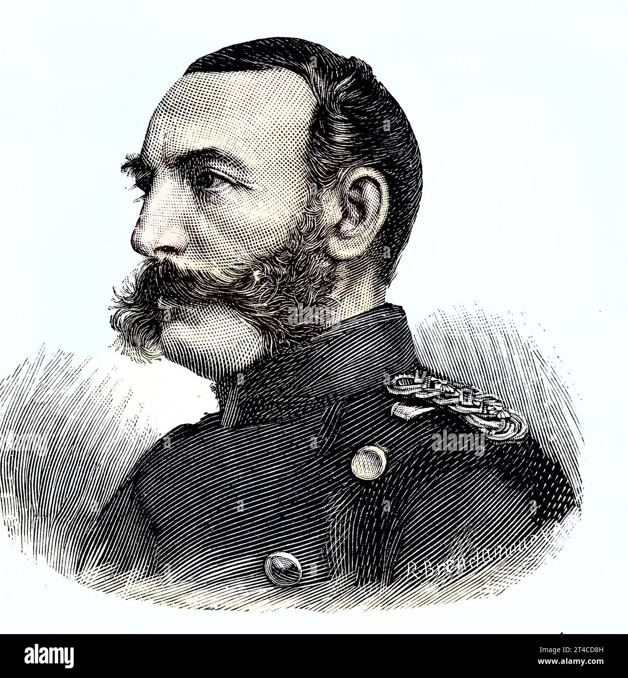 Militärpersonen Deutschlands im Deutsch-Französischen Krieg 1870 - 1871, Gottfried Friedrich Franz Loeffler, 1. Novembre 1815 a Stendal - 22. Febbraio 1874 a Berlino, War Militärarzt im Dienste der preußischen Armee und Professor für Kriegsmedizin, Deutschland, Reproduktion eines Holzschnitts von 1882, digital verbessert / Military People of Germany in the Franco-Prussian War 1870 - 1871, Gottfried Friedrich Franz Loeffler, novembre 1815 a Stendal - 22 febbraio 1874 a Berlino, era un medico militare al servizio dell'esercito prussiano ed era professore di medicina di guerra, Germania, reprodu Foto Stock