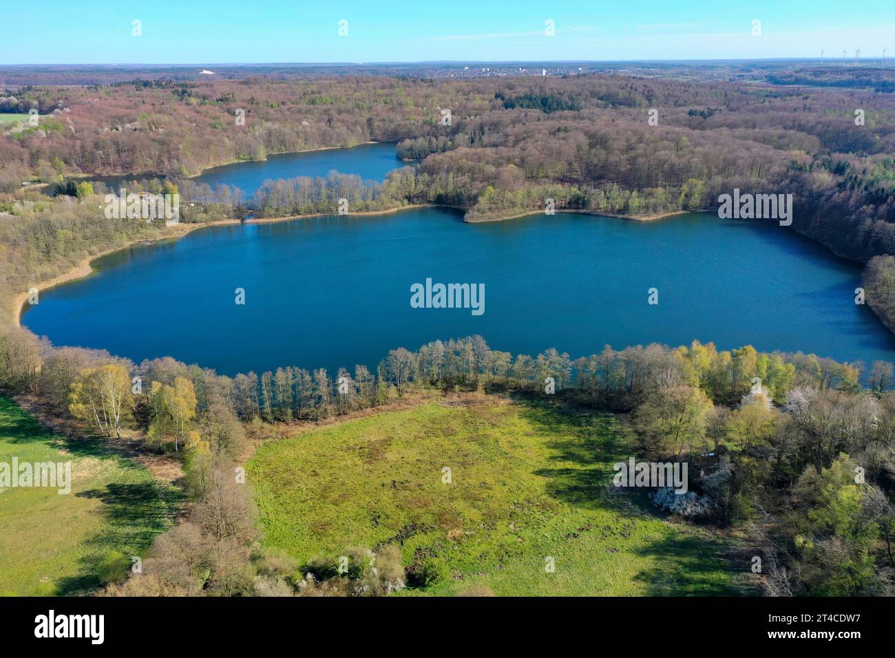 Vista aerea del lago Lankauf in primavera, Germania, Schleswig-Holstein Foto Stock