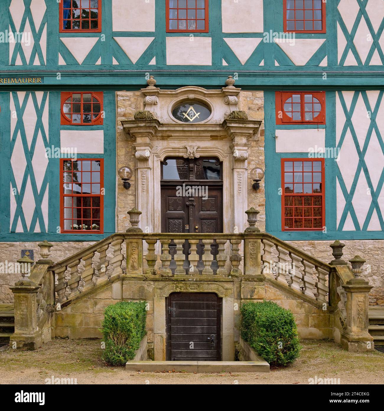 Hildesheim, loggia massonica porta al Tempio della luce, ex ufficio del Provosto della Cattedrale, Germania, bassa Sassonia, Hildesheim Foto Stock