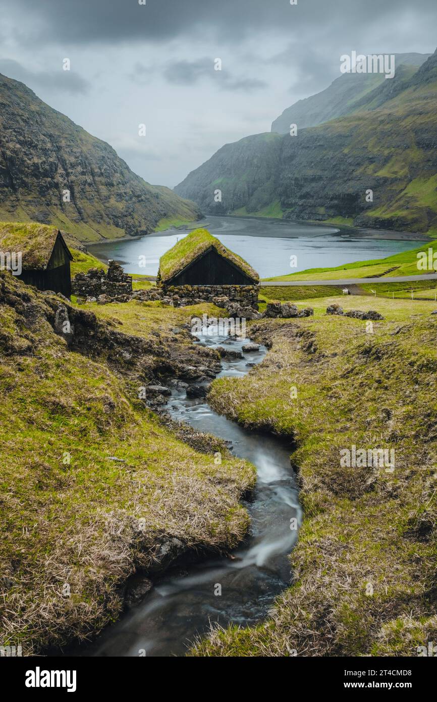 Saksun, Isole Faerøer Foto Stock