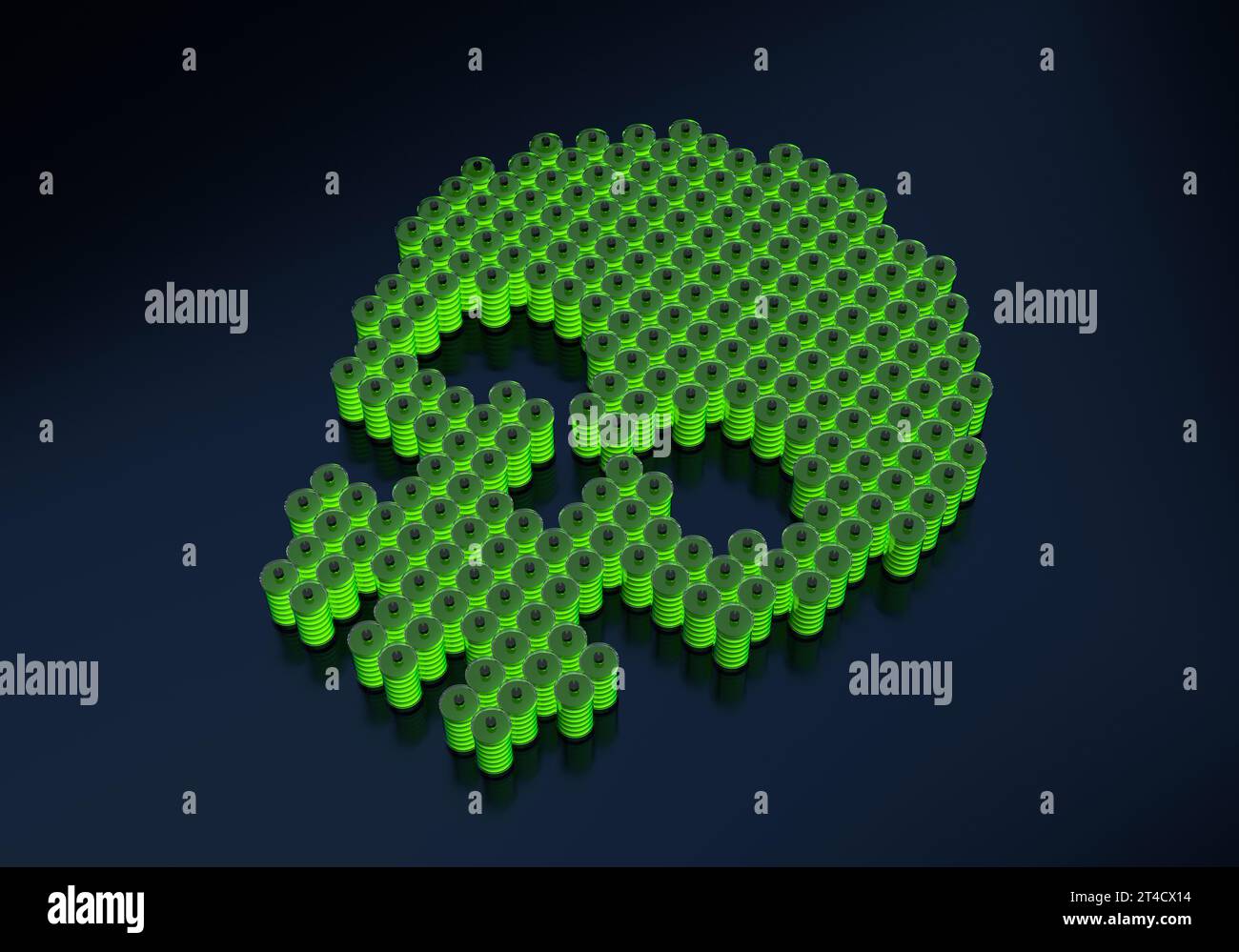 Simbolo del cranio costituito da inquinamento energetico delle batterie Foto Stock
