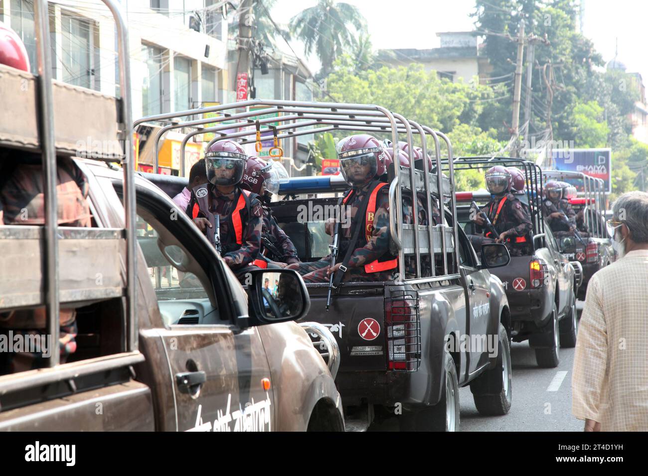 Dacca Bangladesh 29 ottobre 2023 il partito nazionalista bengalese BNP e Bangladesh Jamaat-e-Islam domenica mattina e lo sciopero serale a Dacca. Banglad Foto Stock