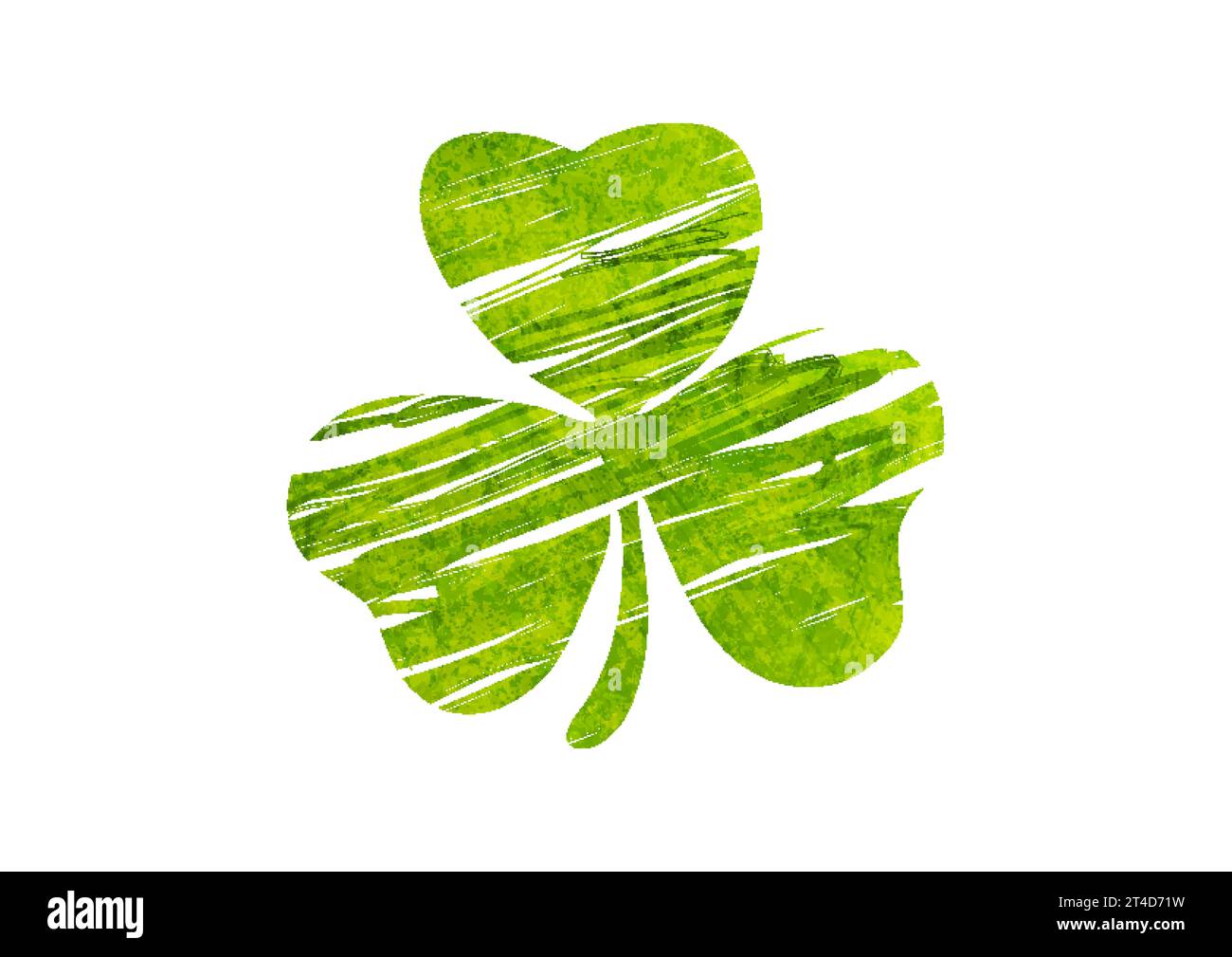 Sfondo astratto del giorno di San Patrizio con foglia verde di shamrock. Tratti di matita grunge. Biglietto d'auguri vettoriale Illustrazione Vettoriale