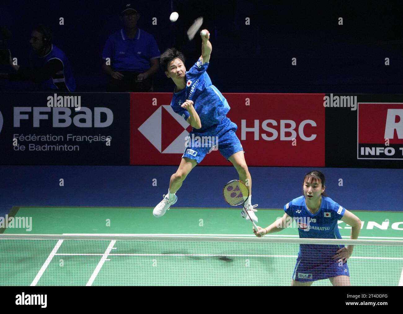 Yuta Watanabe e Arisa Higashino di, Giappone. , . Super 750 Badminton HSBC BWF World Tour il 27 ottobre 2023 alla Glaz Arena di Cesson-Sevigne, Francia. Foto di Laurent Lairys/ABACAPRESS.COM Credit: Abaca Press/Alamy Live News Foto Stock