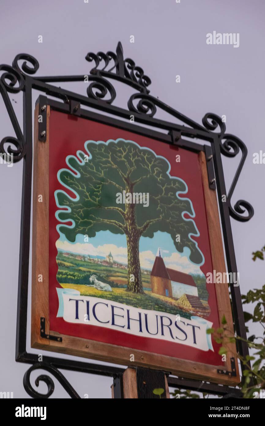 Inghilterra, Kent, Ticehurst Village, Village Sign Foto Stock
