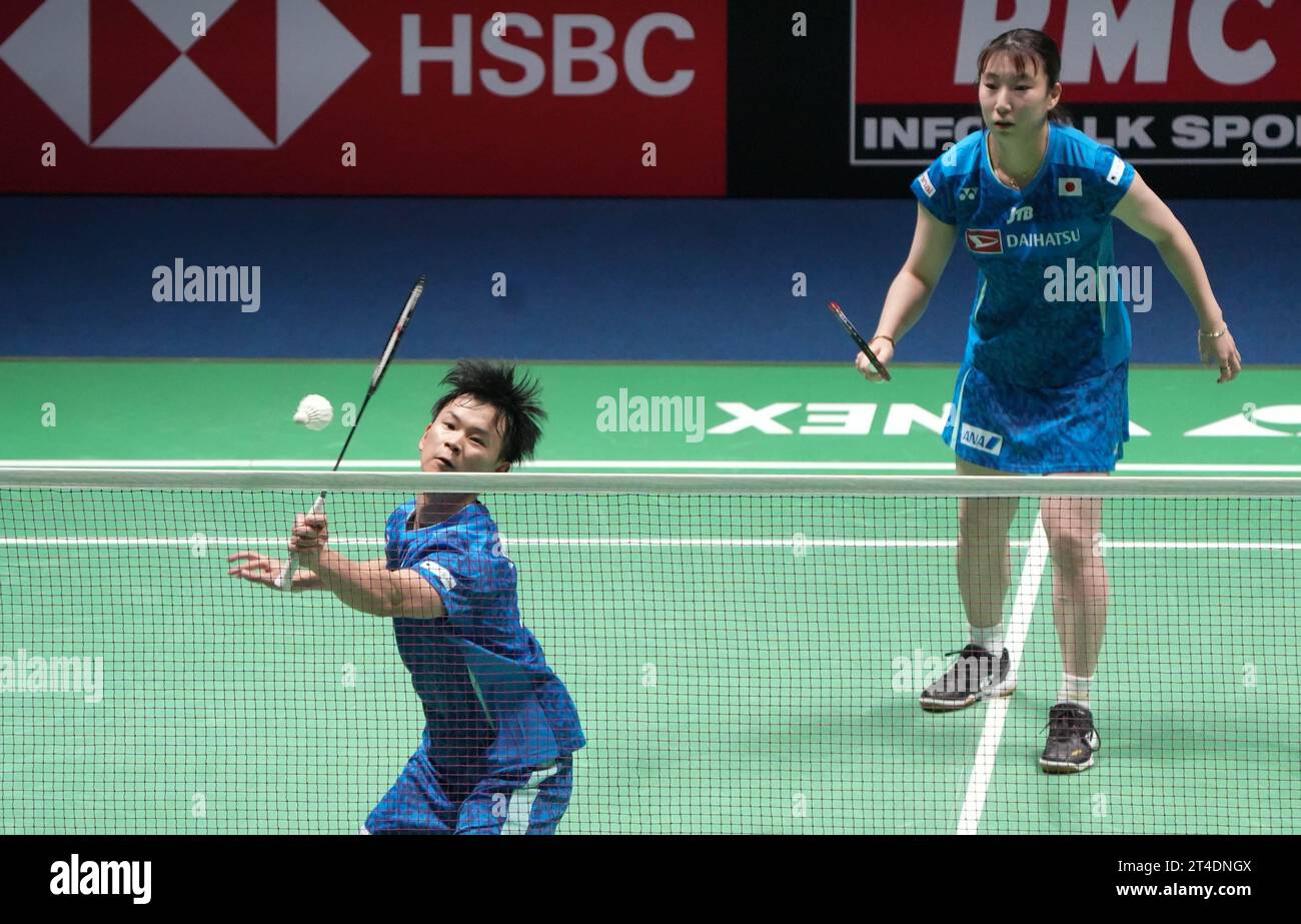Yuta Watanabe e Arisa Higashino del Giappone, semifinale, doppio misto durante lo Yonex Internationaux de France 2023, Super 750 Badminton HSBC BWF World Tour il 28 ottobre 2023 alla Glaz Arena di Cesson-Sévigné, Francia - foto Laurent Lairys/DPPI Credit: DPPI Media/Alamy Live News Foto Stock