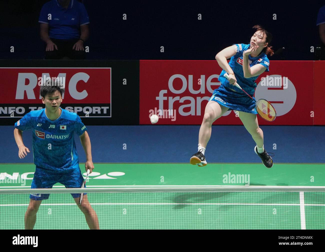 Yuta Watanabe e Arisa Higashino del Giappone, semifinale, doppio misto durante lo Yonex Internationaux de France 2023, Super 750 Badminton HSBC BWF World Tour il 28 ottobre 2023 alla Glaz Arena di Cesson-Sévigné, Francia - foto Laurent Lairys/DPPI Credit: DPPI Media/Alamy Live News Foto Stock