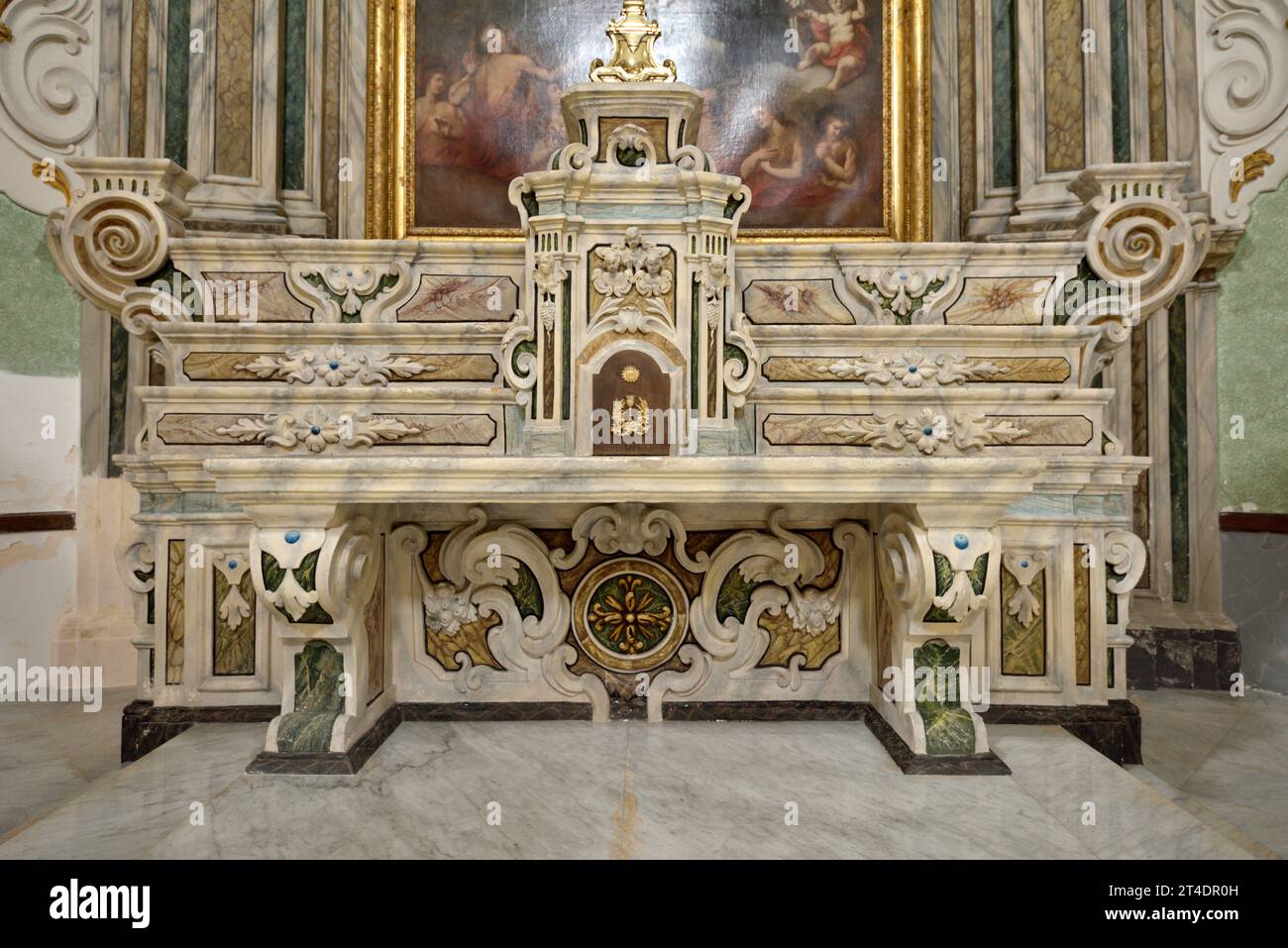 Altare barocco, interno della chiesa del Purgatorio, Matera, Basilicata, Italia Foto Stock