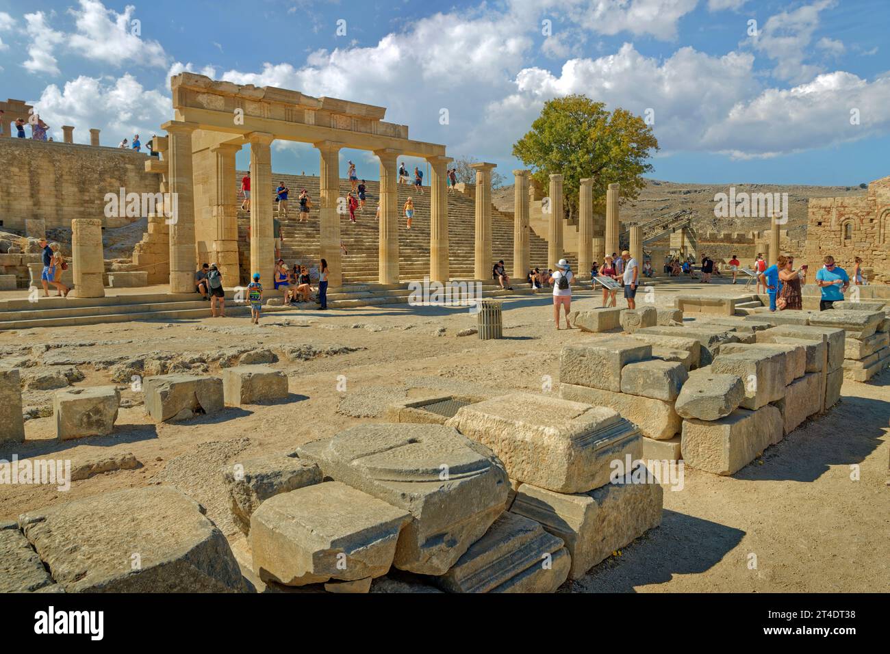 Parte dell'Acropoli di Lindos sull'isola di Rodi, Grecia. Foto Stock