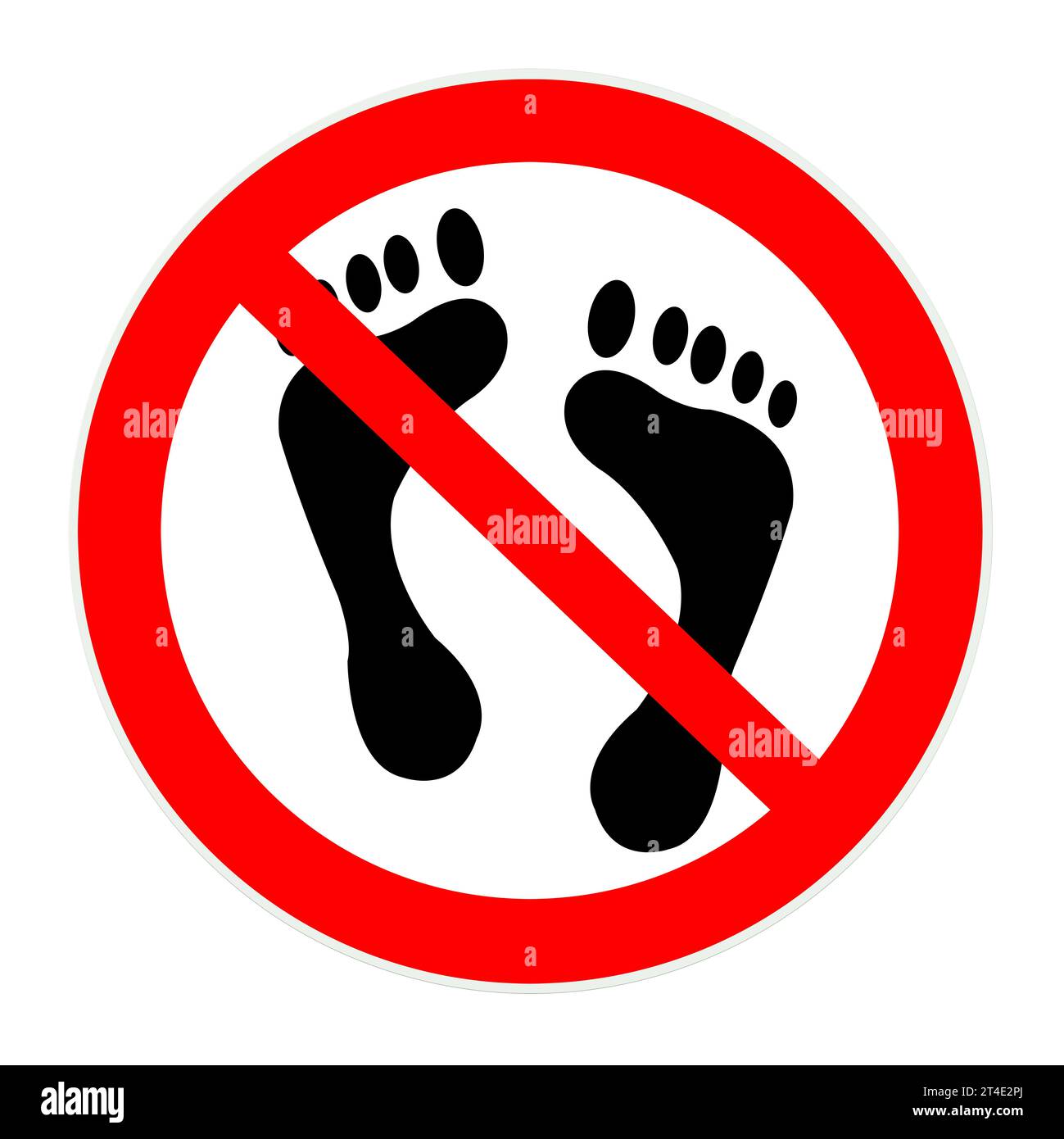 Cartello di divieto con piedi, illustrazione 2D. Foto Stock