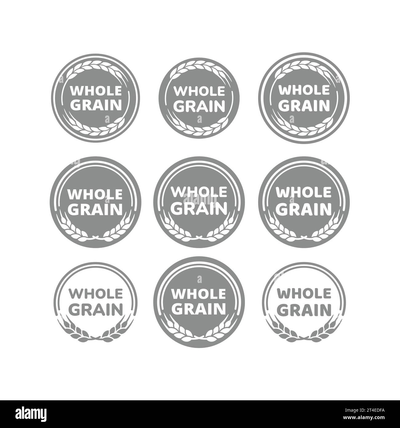Set di etichette vettoriali a grana intera. Icone ed etichette per frumento, cereali e pane. Illustrazione Vettoriale