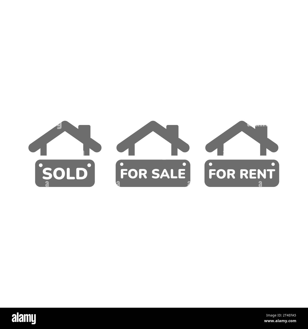 Cartello casa in vendita, affitto e vendita. Immobiliare, set di icone vettoriali per la caccia alla casa. Illustrazione Vettoriale